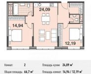 2-комнатная квартира площадью 66.7 кв.м, Донецкая улица, 30с29 | цена 14 189 692 руб. | www.metrprice.ru