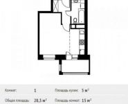 1-комнатная квартира площадью 28.3 кв.м в ЖК «Лайково», Родниковая улица, 5 | цена 2 702 061 руб. | www.metrprice.ru
