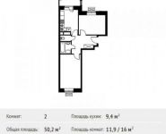 2-комнатная квартира площадью 50.2 кв.м, 1-й микрорайон, 1 | цена 3 896 639 руб. | www.metrprice.ru