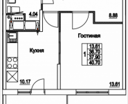 1-комнатная квартира площадью 40.7 кв.м, 2-я Муравская, корп.7 | цена 5 022 353 руб. | www.metrprice.ru