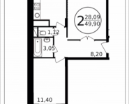 2-комнатная квартира площадью 49.9 кв.м, Просвещения, 13 | цена 3 652 600 руб. | www.metrprice.ru