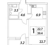 1-комнатная квартира площадью 39.4 кв.м, Тагильская улица, 4с22 | цена 4 790 646 руб. | www.metrprice.ru