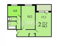 2-комнатная квартира площадью 44.3 кв.м, 1-й мкр, 23 | цена 6 700 000 руб. | www.metrprice.ru