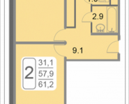 2-комнатная квартира площадью 61.2 кв.м, 2-й Грайвороновский проезд, 38, корп.2 | цена 9 116 352 руб. | www.metrprice.ru