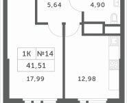 1-комнатная квартира площадью 41.51 кв.м, Мякининское шоссе, 1 | цена 3 603 068 руб. | www.metrprice.ru