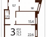 3-комнатная квартира площадью 75.3 кв.м, улица Саморы Машела, 5 | цена 10 644 408 руб. | www.metrprice.ru