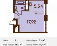 1-комнатная квартира площадью 26.8 кв.м в Микрорайон "Домашний", Донецкая улица, 30с29 | цена 3 483 022 руб. | www.metrprice.ru