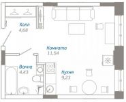 1-комнатная квартира площадью 29.9 кв.м, Внуковское ш., 1 | цена 3 164 000 руб. | www.metrprice.ru