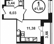 1-комнатная квартира площадью 41.9 кв.м, Петра Алексеева, 12а, корп.4 | цена 6 829 700 руб. | www.metrprice.ru