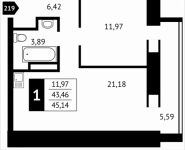 1-комнатная квартира площадью 45.1 кв.м, Клубная, 13 | цена 4 663 340 руб. | www.metrprice.ru