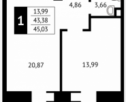 1-комнатная квартира площадью 45 кв.м, Клубная, 13 | цена 4 483 800 руб. | www.metrprice.ru