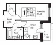 1-комнатная квартира площадью 35.6 кв.м,  | цена 3 187 009 руб. | www.metrprice.ru