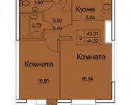 2-комнатная квартира площадью 44.32 кв.м, Ярославское ш, 141 | цена 3 678 560 руб. | www.metrprice.ru