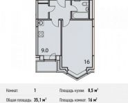 1-комнатная квартира площадью 35.1 кв.м, Потаповская Роща ул., 1К1 | цена 3 655 000 руб. | www.metrprice.ru