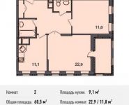 2-комнатная квартира площадью 60.5 кв.м, Барышевская Роща ул., 11 | цена 5 407 792 руб. | www.metrprice.ru