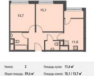 2-комнатная квартира площадью 59.4 кв.м, Докучаев пер, 2 | цена 15 147 000 руб. | www.metrprice.ru