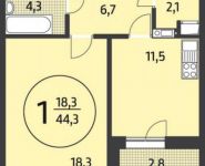 1-комнатная квартира площадью 44.6 кв.м, Летчика Бабушкина ул., 17 | цена 7 582 000 руб. | www.metrprice.ru
