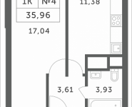 1-комнатная квартира площадью 35.96 кв.м, Мякининское шоссе, 3 | цена 3 599 596 руб. | www.metrprice.ru