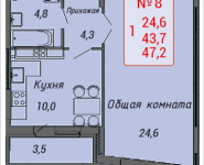1-комнатная квартира площадью 47.2 кв.м, Ленинский проспект, 16 | цена 4 389 600 руб. | www.metrprice.ru