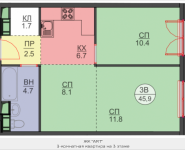 3-комнатная квартира площадью 46 кв.м, Авангардная, корп.7 | цена 5 336 000 руб. | www.metrprice.ru