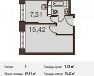 1-комнатная квартира площадью 29.9 кв.м в Микрорайон "Домашний", Глинищевский переулок, 5/7 | цена 3 707 315 руб. | www.metrprice.ru