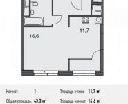 1-комнатная квартира площадью 43.3 кв.м в Апартаменты "Волга", Спасская Большая ул., 4С1 | цена 12 773 500 руб. | www.metrprice.ru