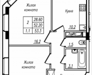 2-комнатная квартира площадью 53.3 кв.м, Просвещения, 12 | цена 2 976 780 руб. | www.metrprice.ru