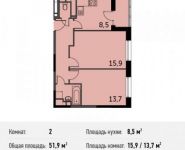 2-комнатная квартира площадью 51.9 кв.м, Сигнальный пр., 5 | цена 8 425 965 руб. | www.metrprice.ru