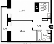 1-комнатная квартира площадью 46.6 кв.м, Клубная, 13 | цена 4 774 636 руб. | www.metrprice.ru