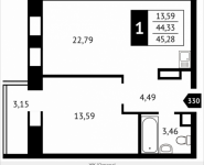 1-комнатная квартира площадью 45.3 кв.м, Клубная, 13 | цена 4 726 602 руб. | www.metrprice.ru