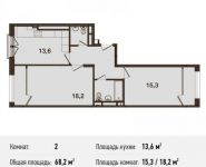 2-комнатная квартира площадью 68.2 кв.м, Ивановская ул., 1 | цена 5 183 200 руб. | www.metrprice.ru