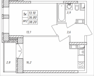 1-комнатная квартира площадью 38.2 кв.м, Дружбы | цена 3 423 102 руб. | www.metrprice.ru