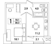 1-комнатная квартира площадью 38.26 кв.м, Рязанский проспект, д.влд 2 | цена 7 234 851 руб. | www.metrprice.ru