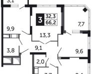 3-комнатная квартира площадью 66.2 кв.м, Северное шоссе, 4 | цена 3 862 108 руб. | www.metrprice.ru