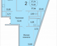2-комнатная квартира площадью 77.44 кв.м, Садовая, 3, корп.1Б | цена 4 142 179 руб. | www.metrprice.ru