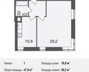 1-комнатная квартира площадью 47.8 кв.м, Весенняя ул., 4 | цена 4 472 885 руб. | www.metrprice.ru