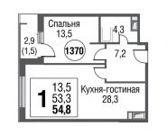 1-комнатная квартира площадью 54.8 кв.м, Серебрякова проезд, д.11к2 стр 13 | цена 11 456 324 руб. | www.metrprice.ru