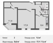 2-комнатная квартира площадью 56.8 кв.м, Базовская ул., 15 | цена 6 907 000 руб. | www.metrprice.ru