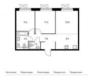 3-комнатная квартира площадью 56.2 кв.м, Яничкин пр., 2 | цена 4 585 920 руб. | www.metrprice.ru