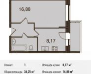 1-комнатная квартира площадью 36.2 кв.м, Центральная ул., ДВЛ1Б | цена 2 301 875 руб. | www.metrprice.ru