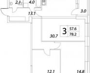 3-комнатная квартира площадью 78.2 кв.м, Тагильская улица, 4с22 | цена 7 923 615 руб. | www.metrprice.ru