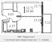 1-комнатная квартира площадью 39.8 кв.м в ЖК "Авентин", Железнодорожная, 33, корп.2 | цена 2 842 317 руб. | www.metrprice.ru