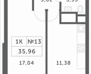 1-комнатная квартира площадью 35.96 кв.м, Мякининское шоссе, 2 | цена 3 473 736 руб. | www.metrprice.ru