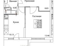 1-комнатная квартира площадью 37.62 кв.м, 2-я Муравская | цена 5 252 052 руб. | www.metrprice.ru