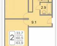 2-комнатная квартира площадью 63.9 кв.м, 2-й Грайвороновский проезд, 38, корп.2 | цена 9 348 570 руб. | www.metrprice.ru