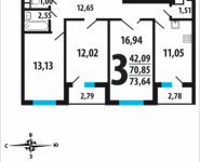 3-комнатная квартира площадью 73.64 кв.м, Нововатутинский проспект, 10/1 | цена 6 185 760 руб. | www.metrprice.ru