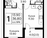 1-комнатная квартира площадью 36.8 кв.м, д.Столбово, уч.40/2, корп.6 | цена 3 535 468 руб. | www.metrprice.ru