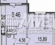 1-комнатная квартира площадью 35.4 кв.м, Курыжова ул., 19К3 | цена 2 950 000 руб. | www.metrprice.ru