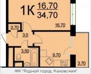 1-комнатная квартира площадью 34 кв.м в ЖК "Родной Город. Каховская", Внутренний проезд, 8с1 | цена 6 755 848 руб. | www.metrprice.ru