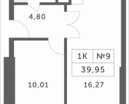 1-комнатная квартира площадью 39.95 кв.м, Мякининское шоссе, 2 | цена 4 006 985 руб. | www.metrprice.ru